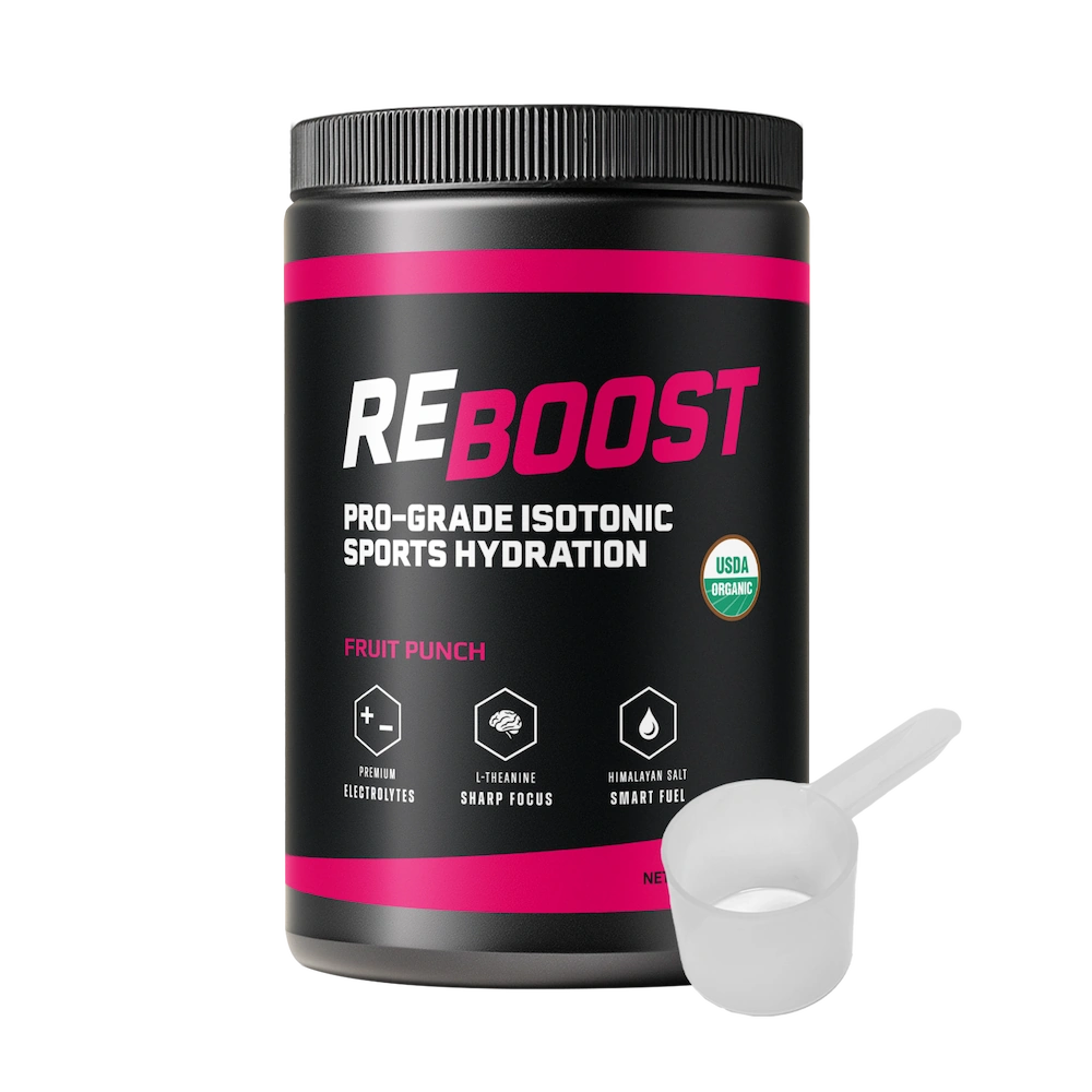 REBOOST fruit punch sports hydration container with a scoop
