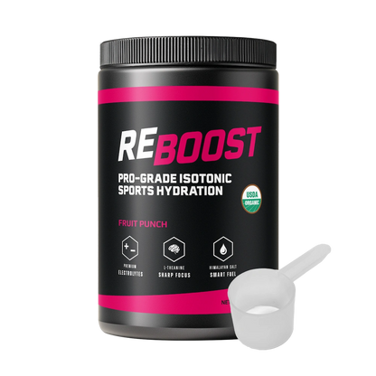 REBOOST fruit punch sports hydration container with a scoop