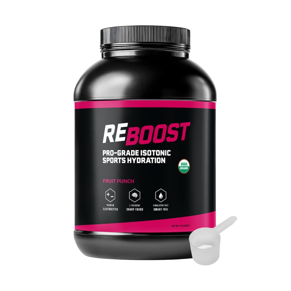 REBOOST fruit punch 5lb sports hydration container with a scoop