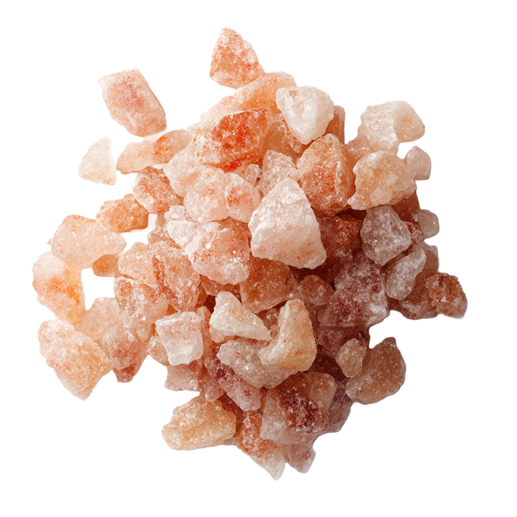 Heap of pink Himalayan salt crystals on a transparent background